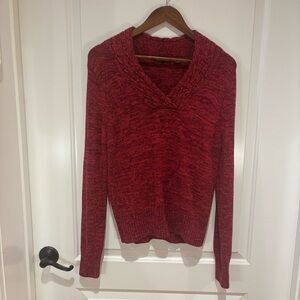 Jeanne Pierre red marled cotton v neck sweater size M